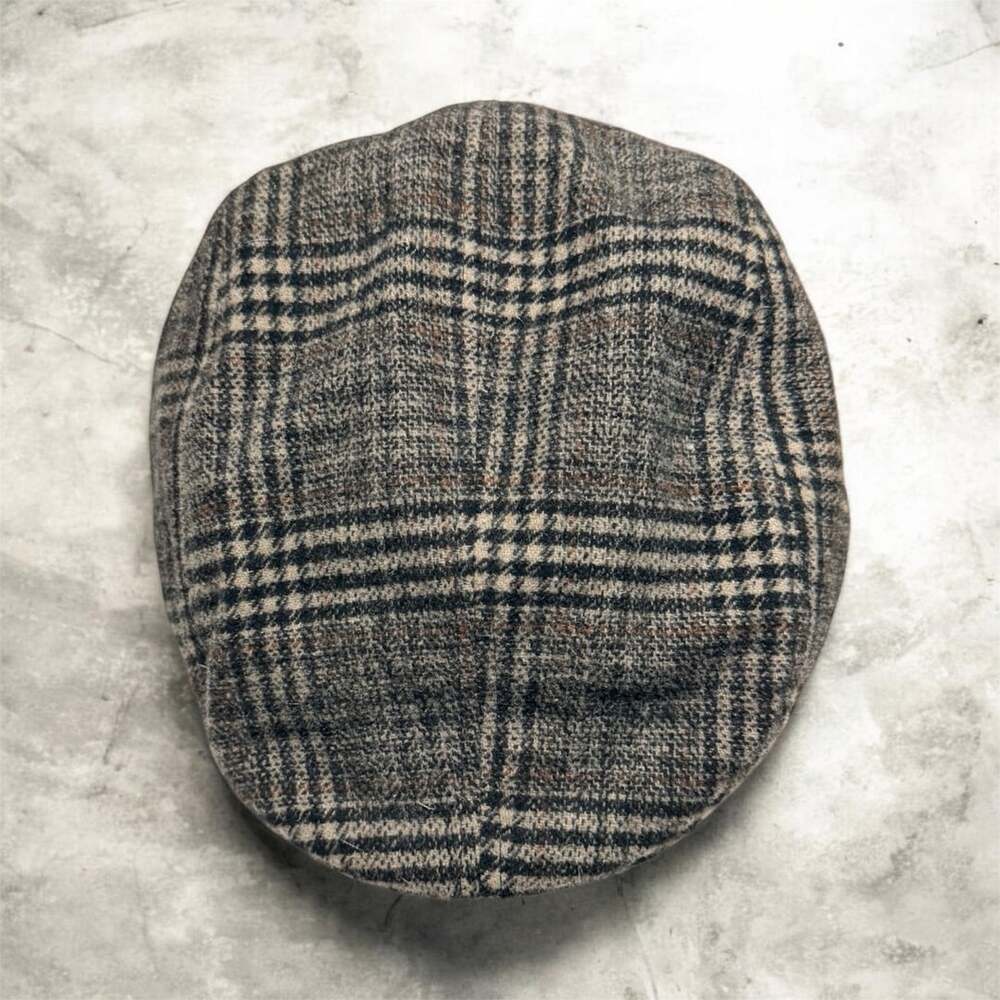 G&H Plaid Flat Cap Size 58 Brown Wool Newsboy Ivy Hat